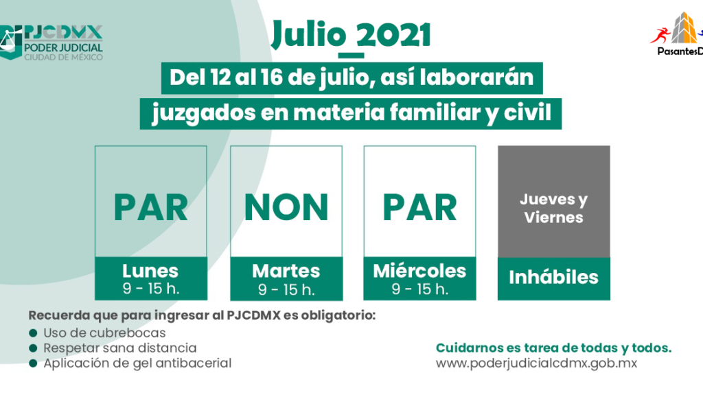 Calendario De Juzgados Pares Y Nones De La Cdmx Julio Pasantes