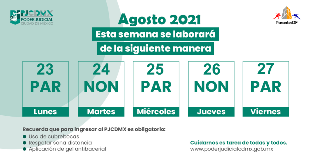 Calendario De Juzgados Pares Y Nones De La CDMX Agosto 2021 Pasantes