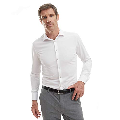 Camisa Hombre Manga Larga de Vestir Slim fit (Blanco, XL)