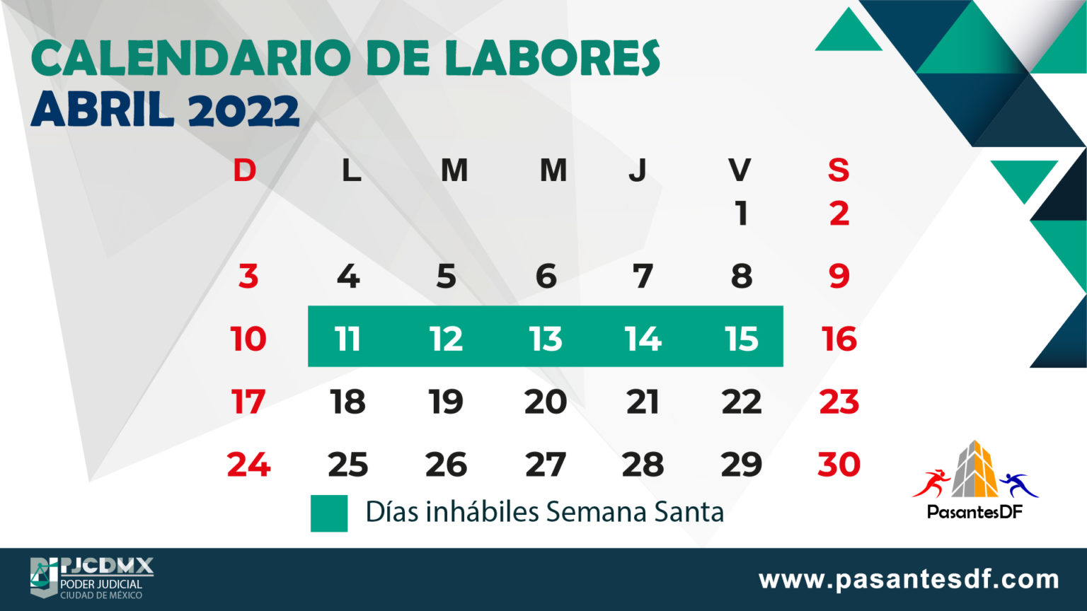 Calendario de Juzgados Pares y nones de la CDMX 2022 Pasantes DF