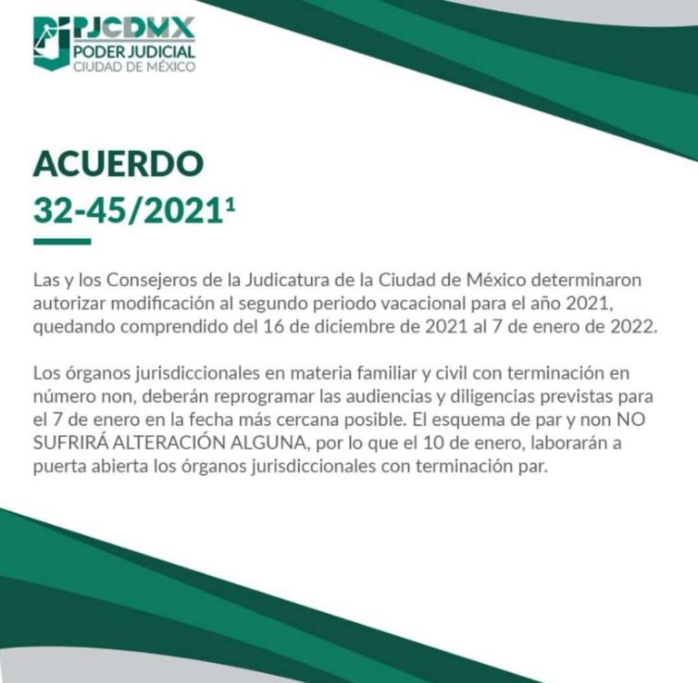 Calendario De Juzgados Pares Y Nones De La CDMX Octubre, Noviembre y