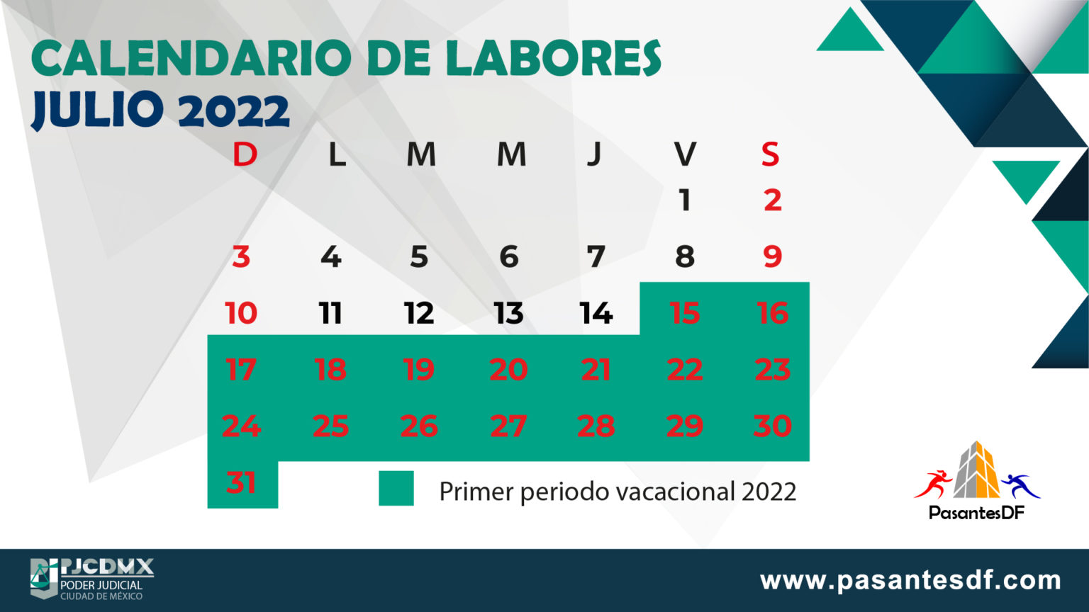Calendario de Juzgados Pares y Nones de la CDMX 2022 Pasantes DF