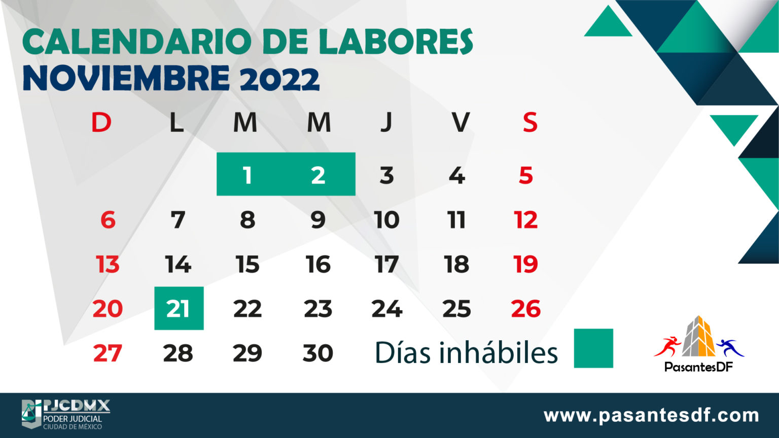 Calendario de Juzgados Pares y Nones de la CDMX 2022 Pasantes DF
