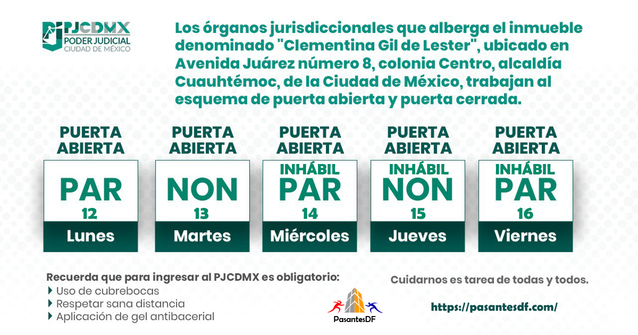 Calendario de Juzgados Pares y Nones de la CDMX 2022 Pasantes DF